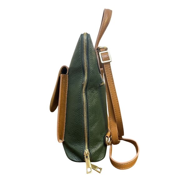 Divina Ferenze Two-Tone Green & Brown Faux Leather Backpack w/Magnetic Snap Pock - Picture 9 of 13